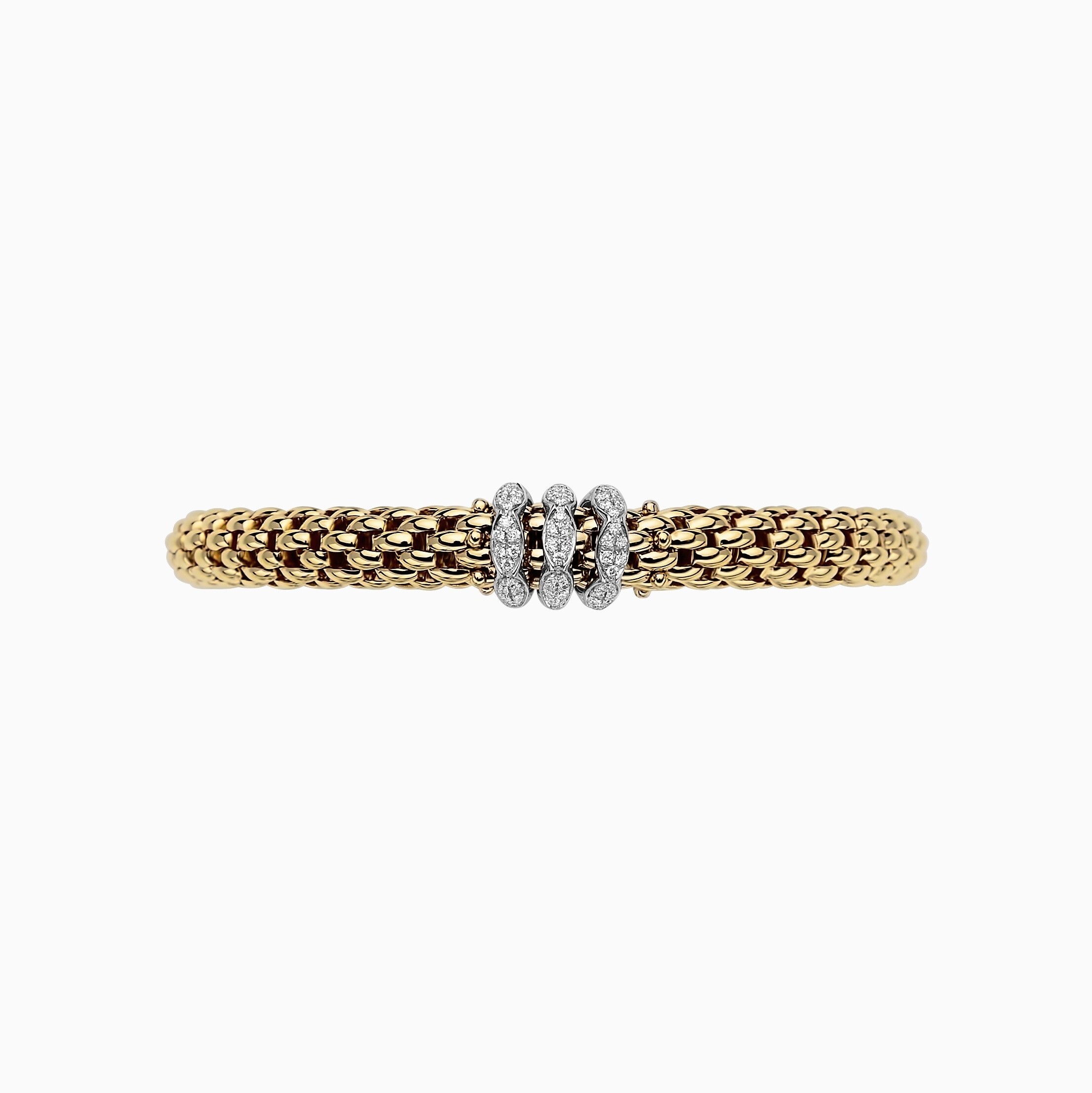 Love Nest Bracelet in 18kt Yellow Gold with 3 White Gold and White Diamond Pave Elements - 7.3mm - Size L