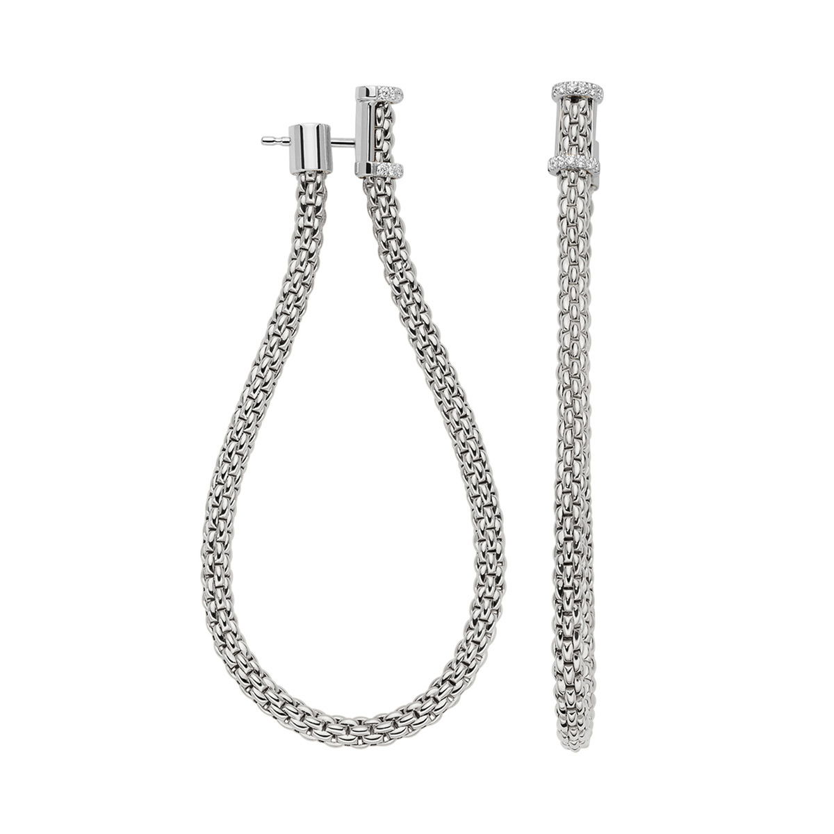 Large Flex'It hoop earrings from the Essentials collection in 18kt White Gold with white gold tops set with 0.17ctw in White diamonds - 145mm when worn as a dangle OR05 BBR-W Essentials Large Flex'it Hoop Earrings in 18kt White Gold with White Gold and White Diamond Tops