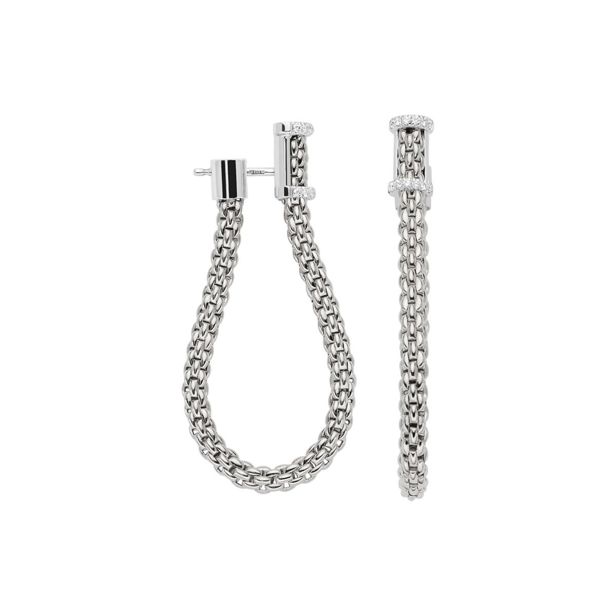 Medium Flex'It hoop earrings from the Essentials collection in 18kt White Gold with white gold tops set with 0.17ctw in White diamonds - 90mm long when worn as a dangle OR04 BBR-W Essentials Medium Flex'it Hoop Earrings in 18kt White Gold with White Gold and White Diamond Tops