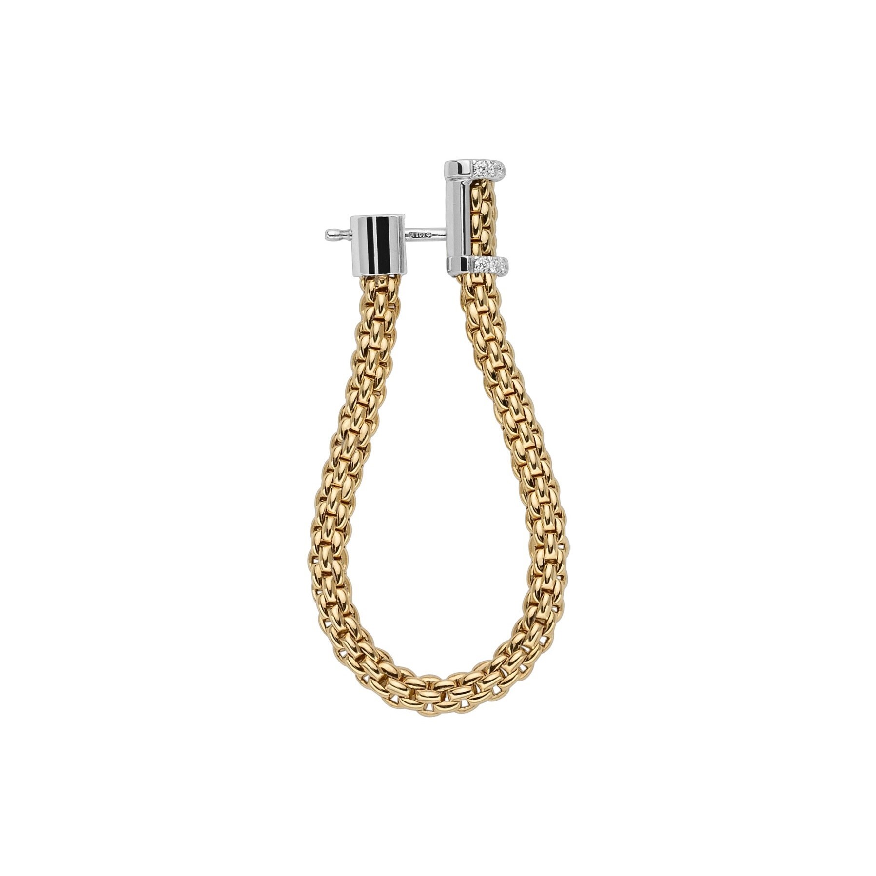 Medium Flex'It hoop earrings from the Essentials collection in 18kt Yellow Gold with white gold tops set with 0.17ctw in White diamonds - 90mm long when worn as a dangle OR04 BBR-YW Essentials Medium Flex'it Hoop Earrings in 18kt Yellow Gold with White Gold and White Diamond Tops
