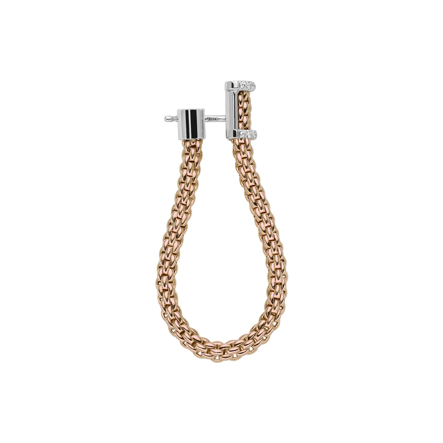 Medium Flex'It hoop earrings from the Essentials collection in 18kt Rose Gold with white gold tops set with 0.17ctw in White diamonds - 90mm long when worn as a dangle OR04 BBR-RW Essentials Medium Flex'it Hoop Earrings in 18kt Rose Gold with White Gold and White Diamond Tops