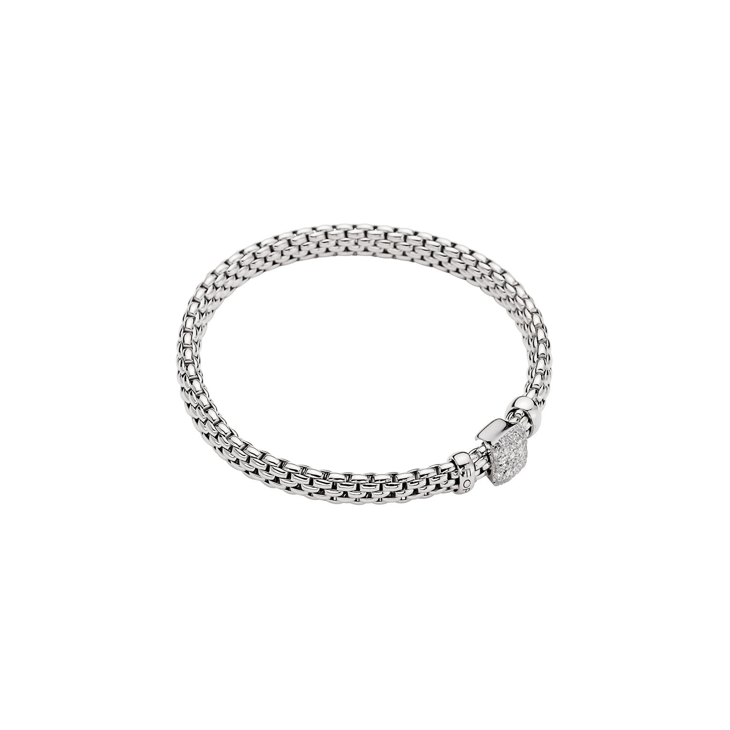 Vendome Flex'It Bracelet in 18kt White Gold with one White Gold and White Diamond Square pave Element at 0.41ctw - The bracelet measures 6.9mm wide by 4.3mm deep and is a size small, 16cm or 6.29 inches internal circumference. 561B PAVES-W Vendome Bracelet in 18kt White Gold with 1 White Gold and White Diamond Square Pave Element - 6.9mm - Size S