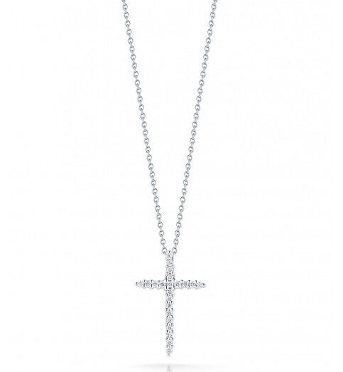 Tiny Treasures Diamond Silver Cross Necklace in 18kt White Gold