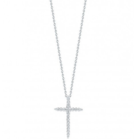 Closeup photo of Tiny Treasures Diamond Silver Cross Necklace in 18kt White Gold