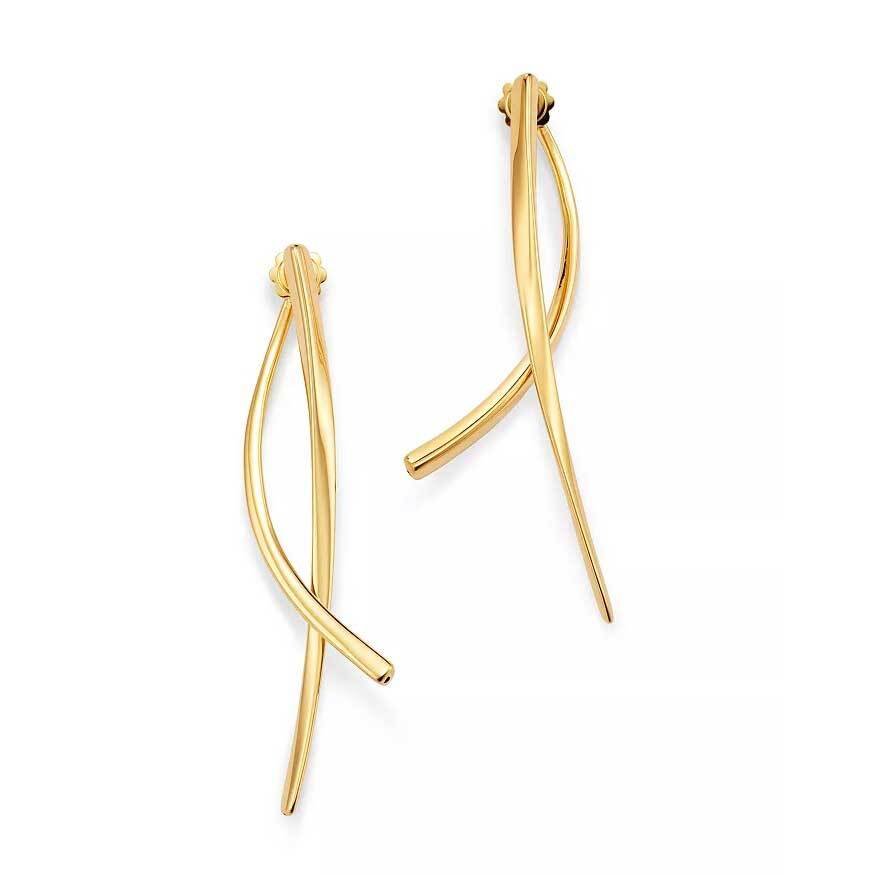 Designer Gold Front and Back Line Earrings in 18kt Yellow Gold