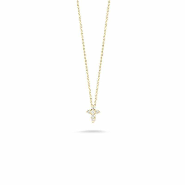 Closeup photo of Tiny Treasures Baby Diamond Cross Necklace in 18kt Yellow Gold