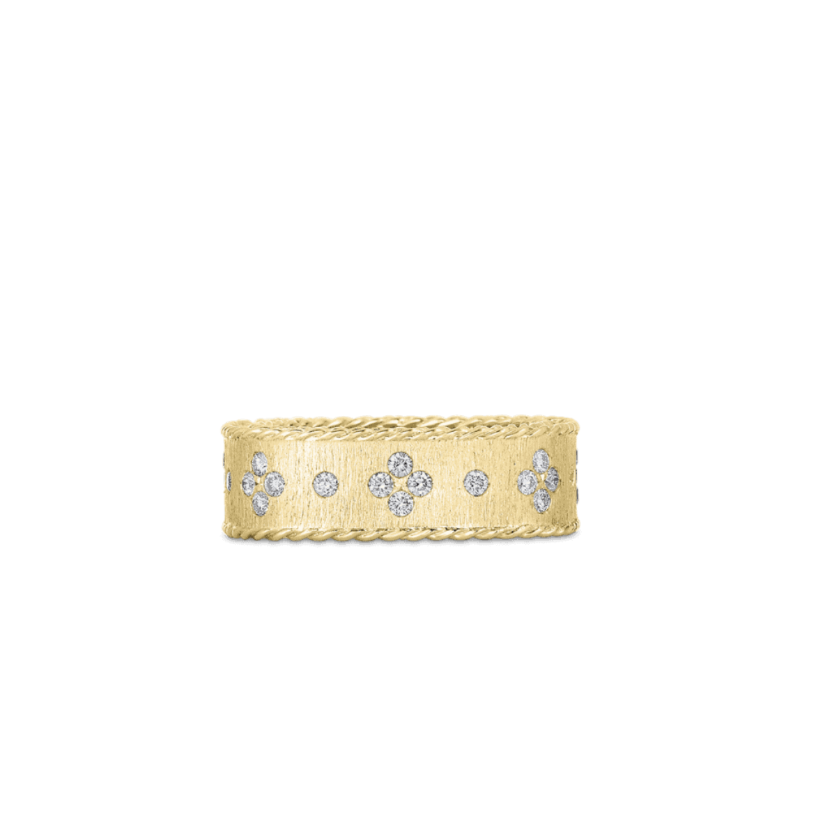 Princess Satin Fleur de Lis Diamond Square Ring in 18kt Yellow Gold