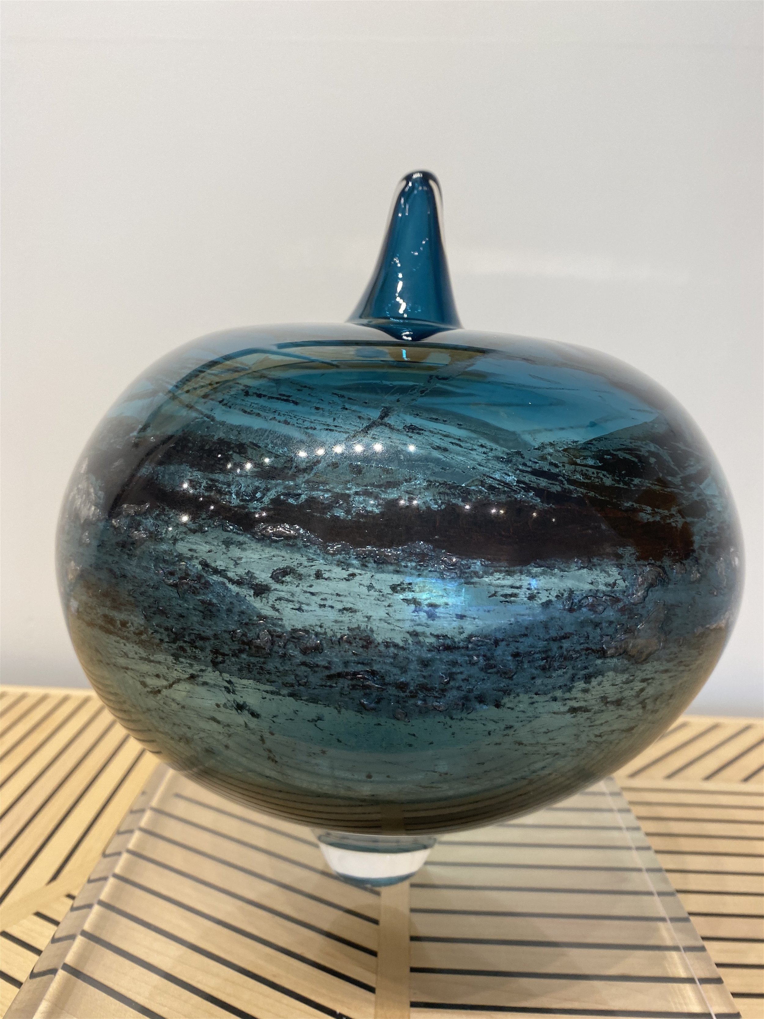 Blue Glass Vessel with Aluminum