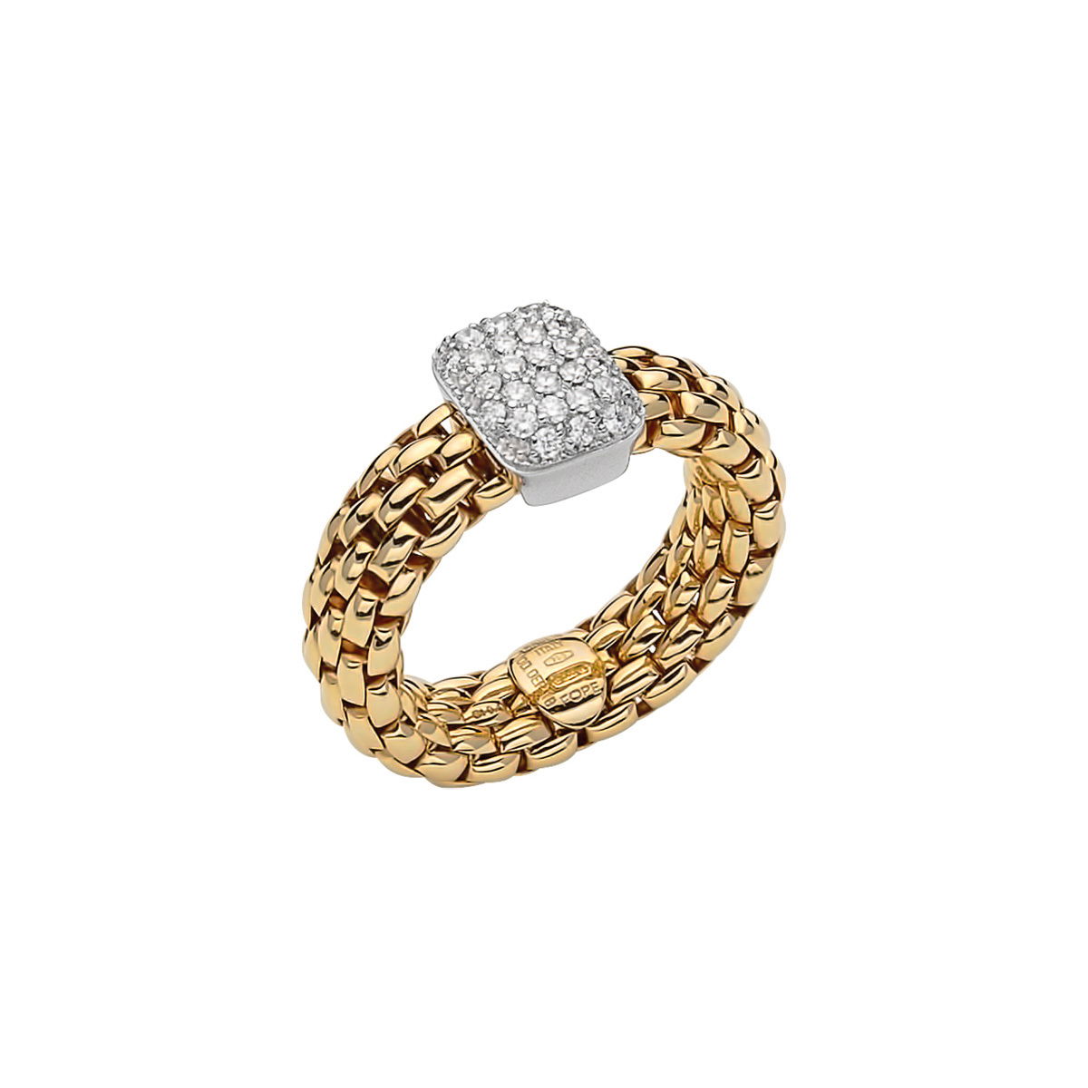 Vendome Flex'It Ring in 18kt Yellow Gold with One Square Element in White Gold with 0.41ctw in pave White Diamonds? - Size Large (8.25 - 9.25) AN560 PAVEL-YW Vendome Ring in 18kt Yellow Gold with 1 Square Element in White Gold with Pave White Diamonds - L