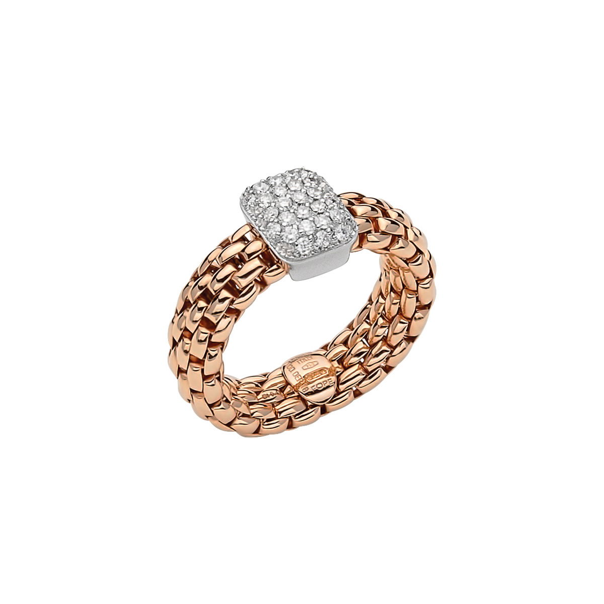 Vendome Flex'It Ring in 18kt Rose Gold with One Square Element in White Gold with 0.41ctw in pave White Diamonds? - Size Large (8.25 - 9.25) AN560 PAVEL-RW Vendome Ring in 18kt Rose Gold with 1 Square Element in White Gold with Pave White Diamonds - L