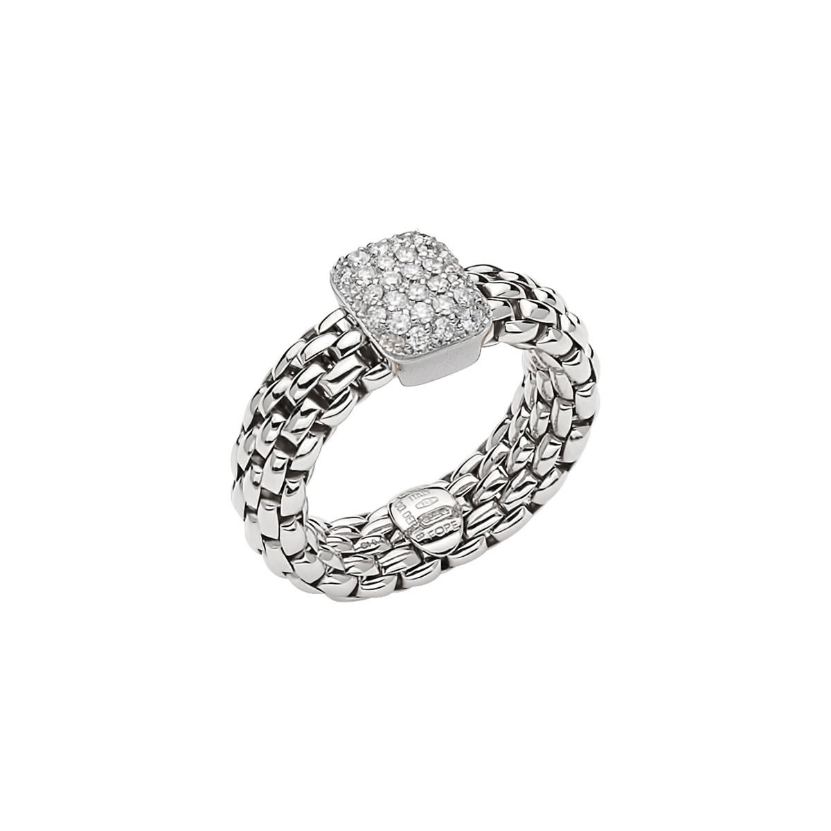 Vendome Ring in 18kt White Gold with 1 Square Element in White Gold with Pave White Diamonds - L