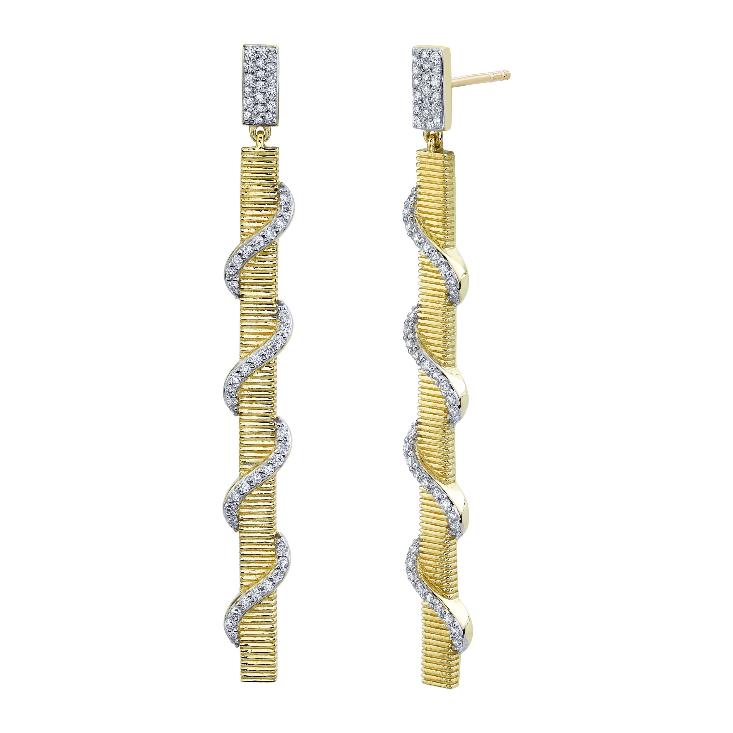 Strie Earrings with White Diamond Wrap Details in 18kt Yellow Gold