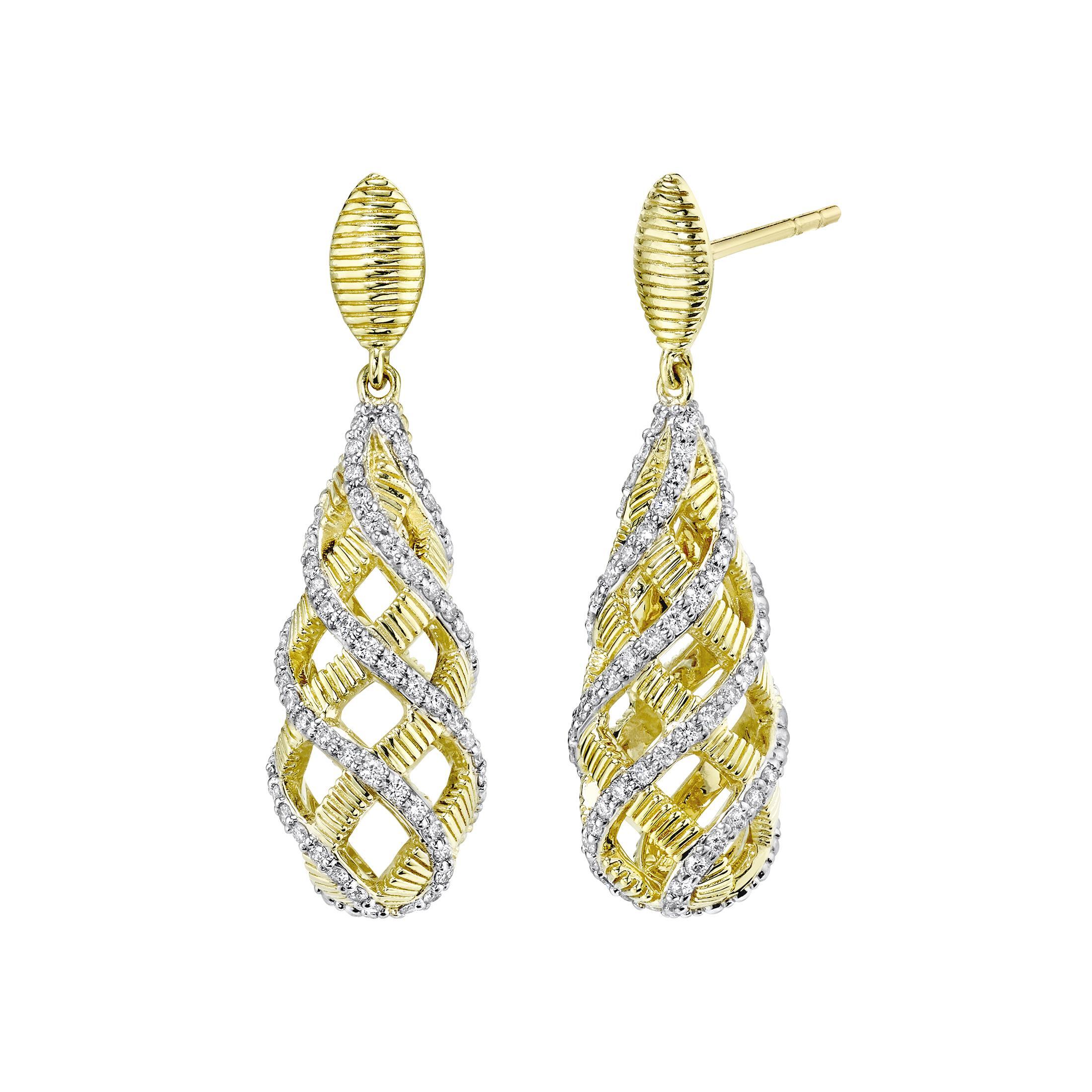 Small Cage Earrings with White Diamonds in 18kt Yellow Gold