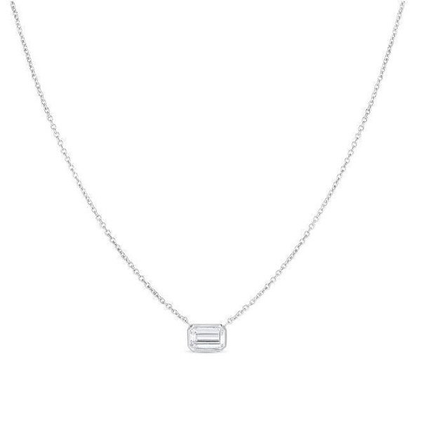 Closeup photo of Diamonds by the Inch Large Emerald Cut Solitaire Necklace in 18kt White Gold