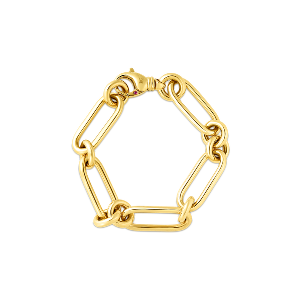 Closeup photo of Designer Gold Oval and Round Link Bracelet in 18kt Yellow Gold