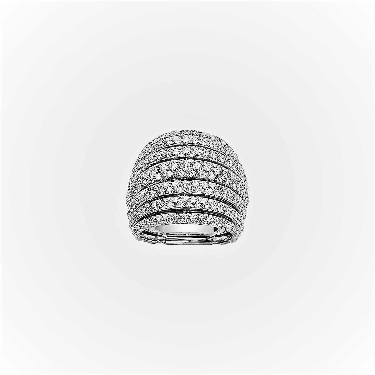 Mialuce bombe ring in 18kt White Gold with white gold bars over - 2.22ctw in pave white diamonds on the bars - Size 7.25 US (15 ITA) AN665 PAVE-W-150 Mialuce Bombe Ring in 18kt White Gold with White Gold and Diamond Bars - Size 7.25 US (15 ITA)