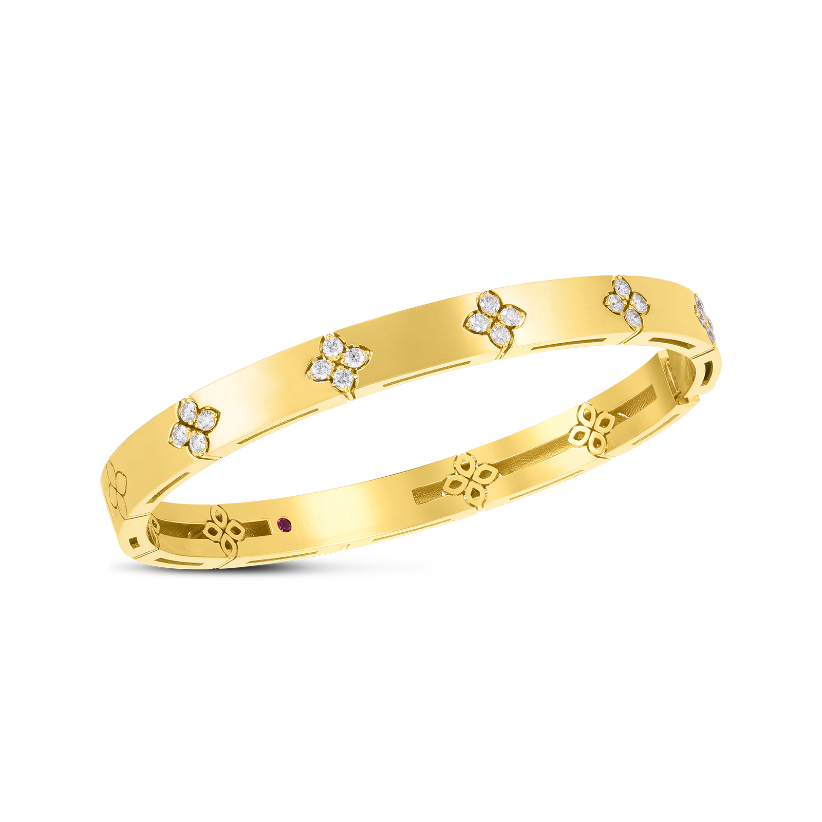 Love in Verona Medium Width Diamond Accent Bangle Bracelet in 18kt Yellow Gold