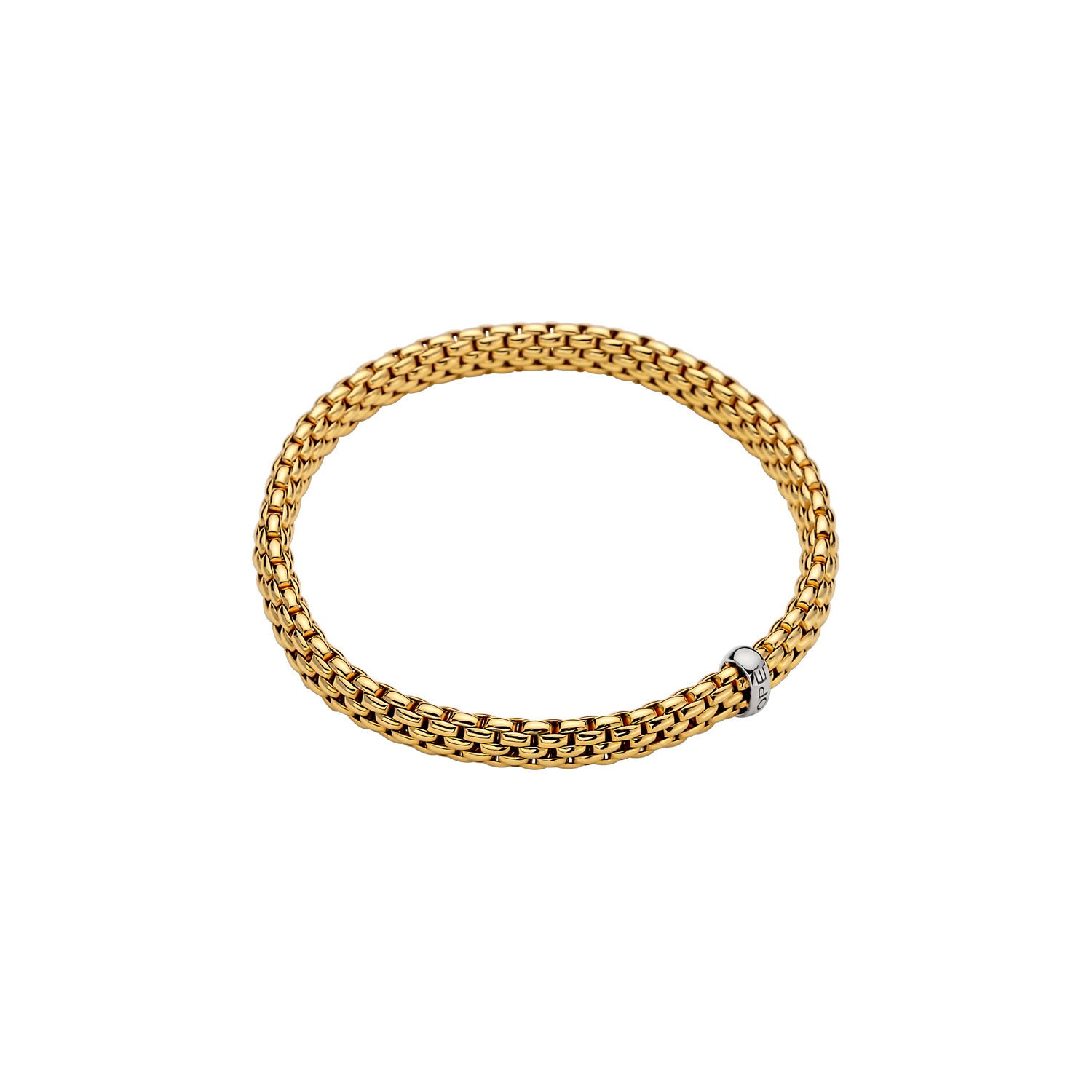 Vendome Flex'It Bracelet in 18kt Yellow Gold White Gold Element - This is an all gold bracelet with no diamonds - The bracelet measures 6.9mm wide by 4.3mm deep and is a size small, 16cm or 6.29 inches internal circumference. 561BS-Y Vendome Bracelet in 18kt Yellow Gold with White Gold Element - 6.9mm - Size S