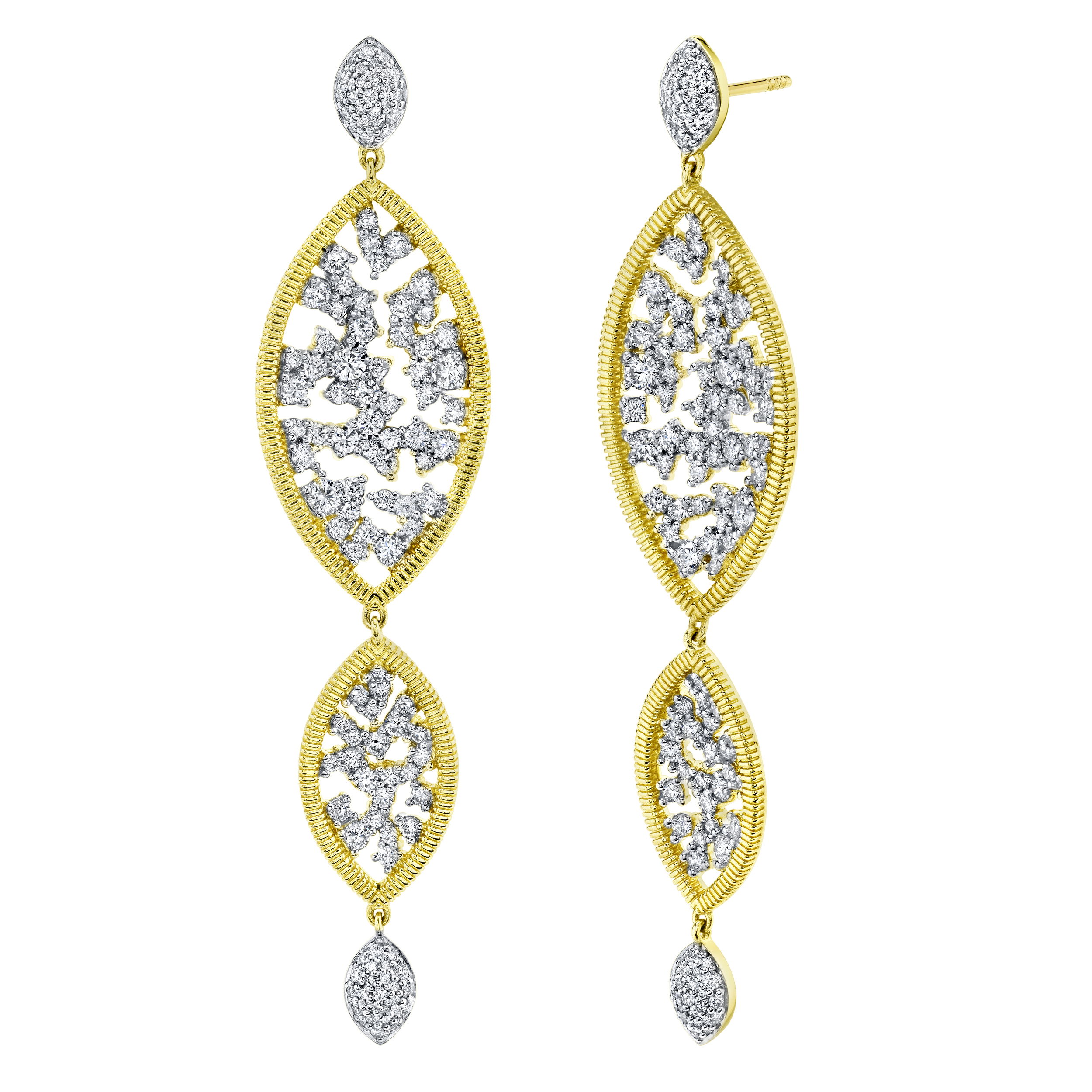 Marquise Dangle Earrings with White Diamonds in 18kt Yellow Gold