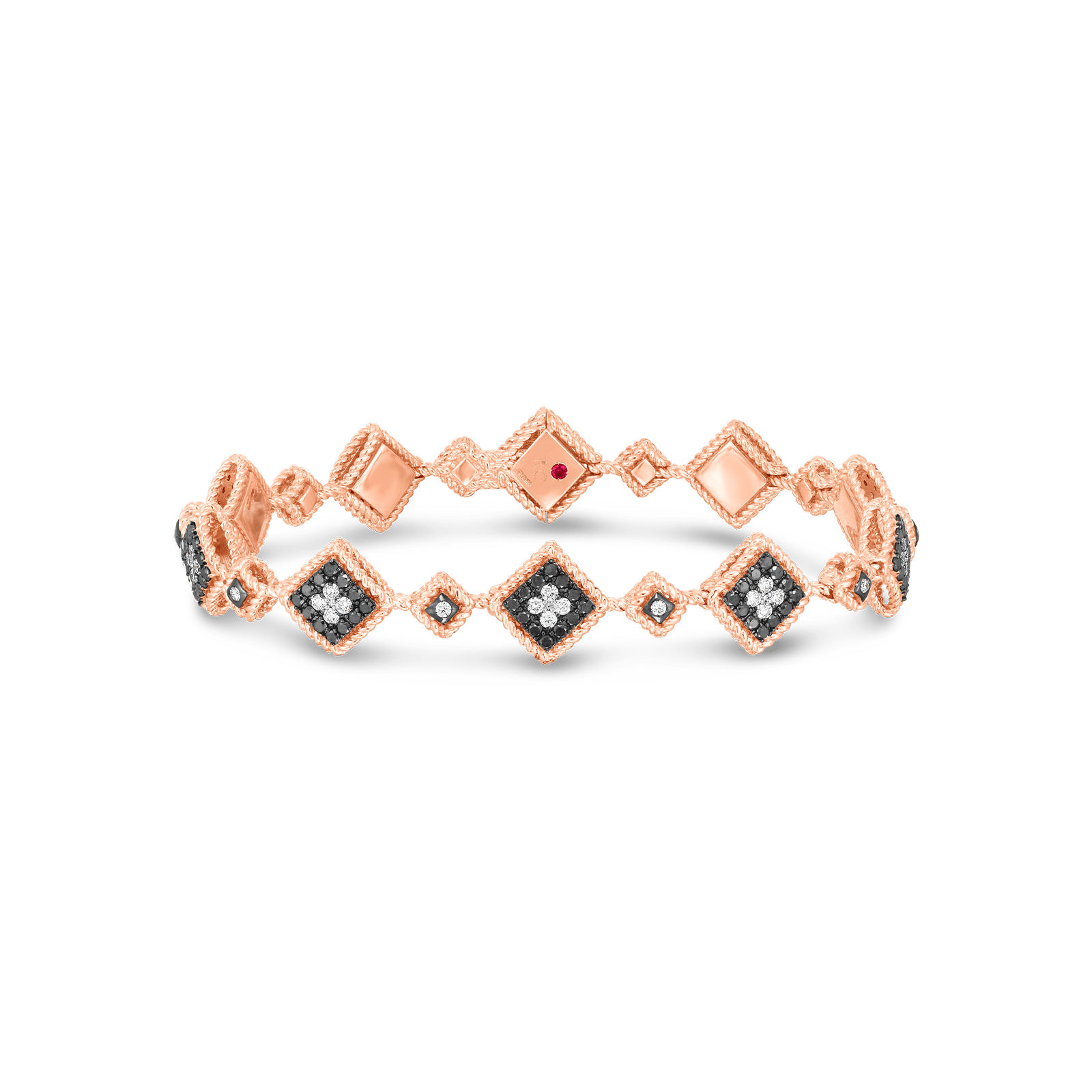 Palazzo Ducale Black and White Diamond Alternating Squares Bracelet in 18kt Rose Gold
