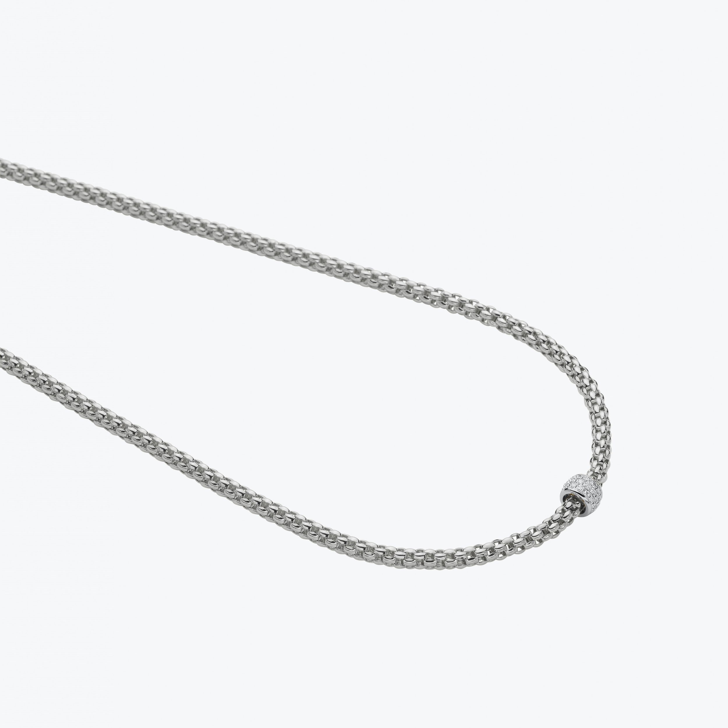 Solo rope necklace in 18kt white gold with a single white gold element with 0.29ctw pave white diamonds - The necklace measures 4.2mm in diameter and 43cm long (17 inches) long. 634C PAVE-W-43CM Solo Rope Necklace in 18kt White Gold with White Gold and White Diamond Element - 4.2mm - 43cm