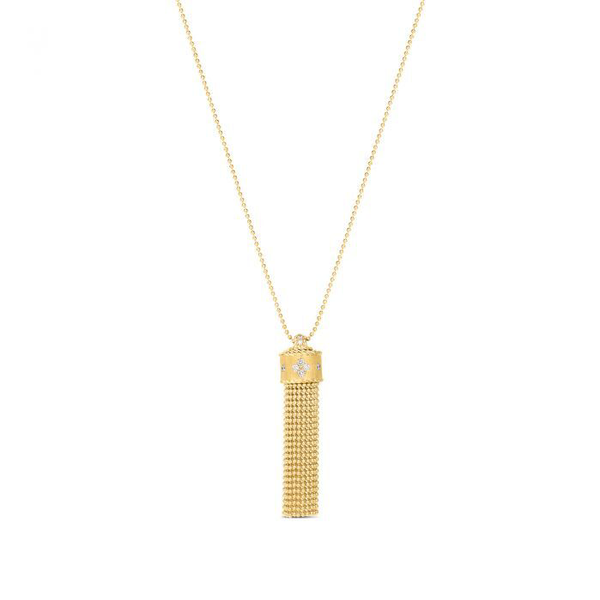 Closeup photo of Princess Diamond Tassel Necklace in 18kt Yellow Gold