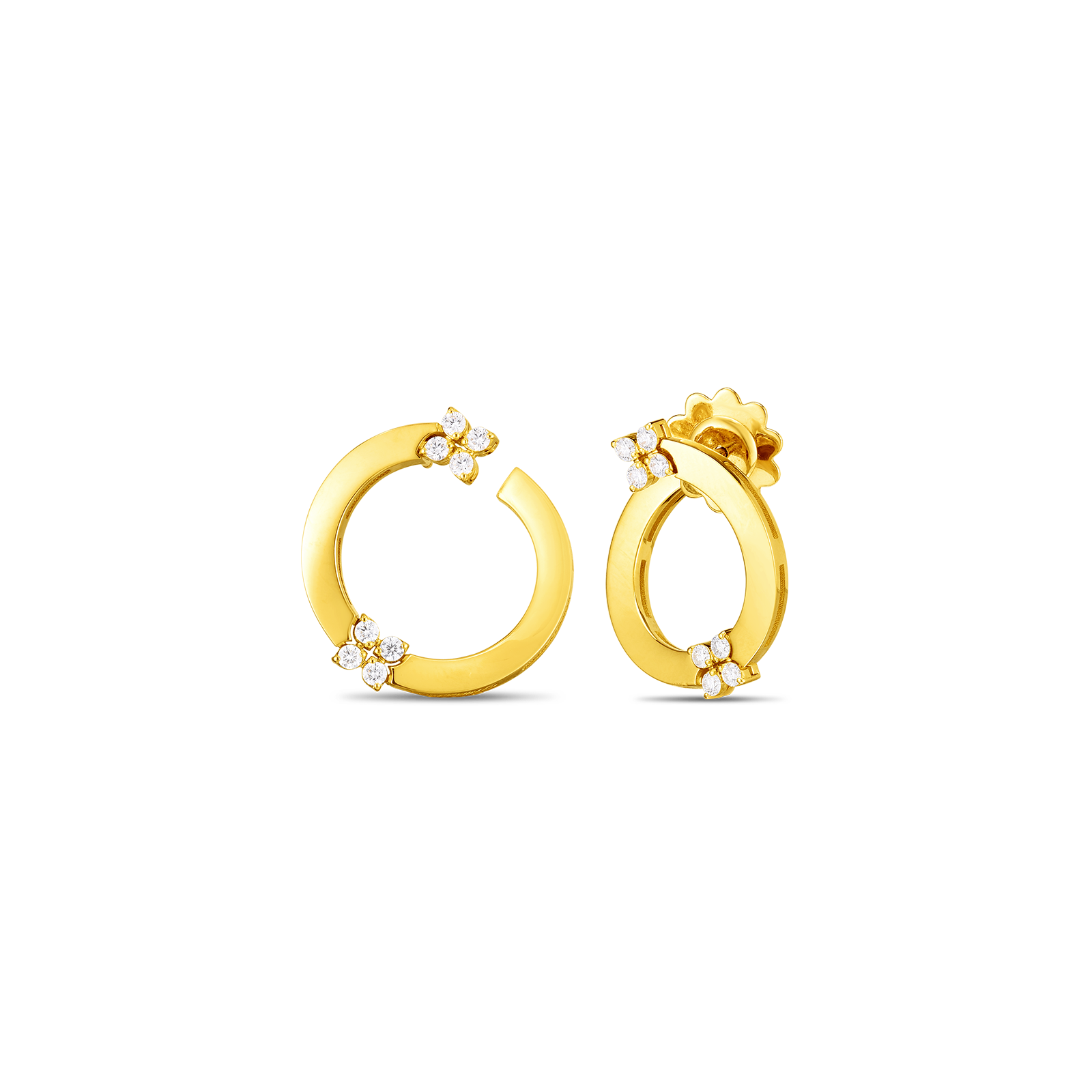 Love in Verona Double Diamond Circle Earrings in 18kt Yellow Gold