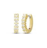 Closeup photo of Perfect Diamond Hoops Huggie Earrings in 18kt Yellow Gold