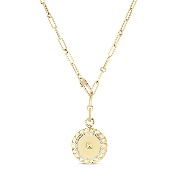 Obelisco Large Diamond Medallion Necklace in 18kt Yellow Gold