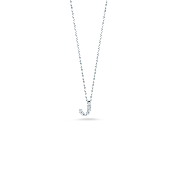 Closeup photo of Tiny Treasures Diamond Love Letter J Necklace in 18kt White Gold