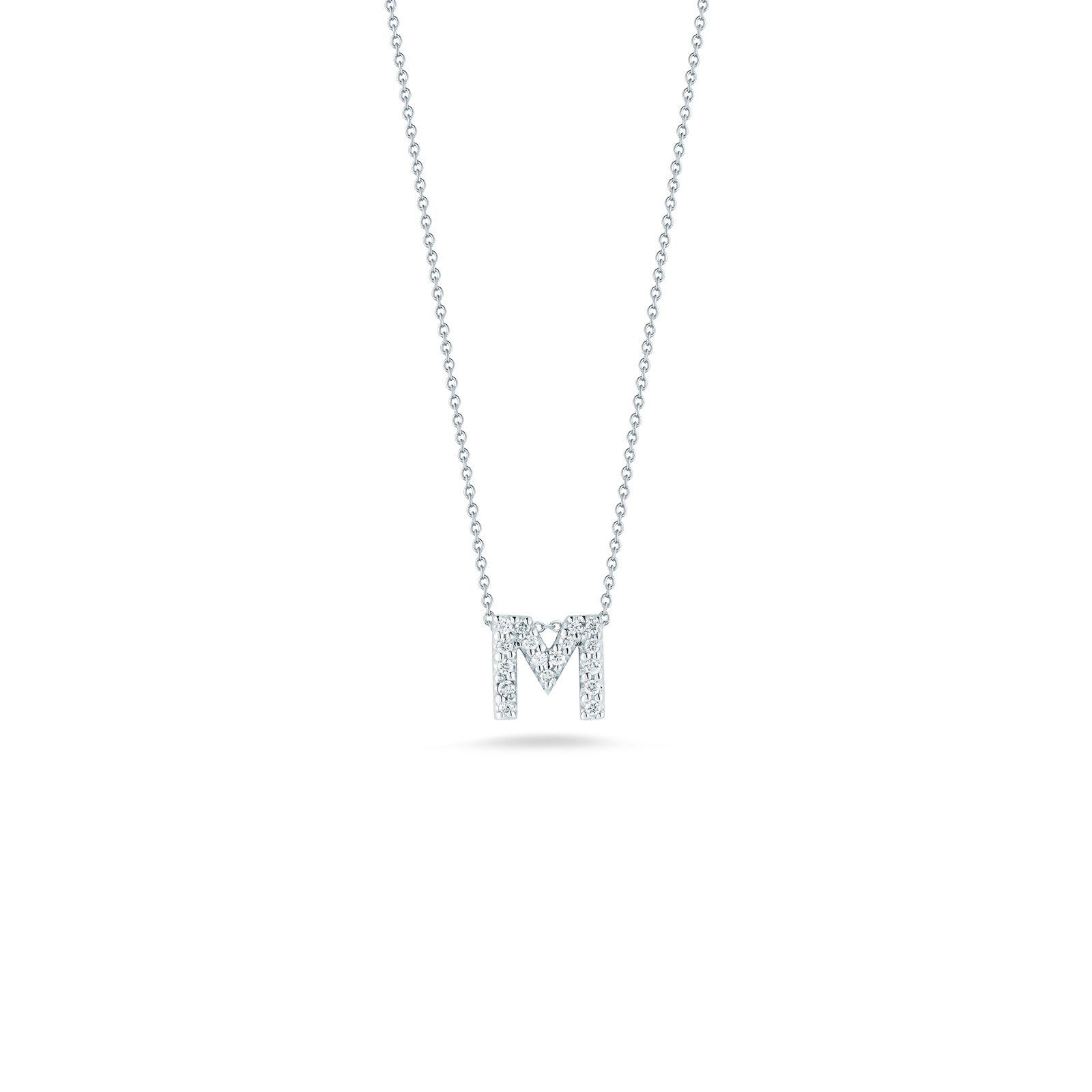 Tiny Treasures Diamond Love Letter M Necklace in 18kt White Gold