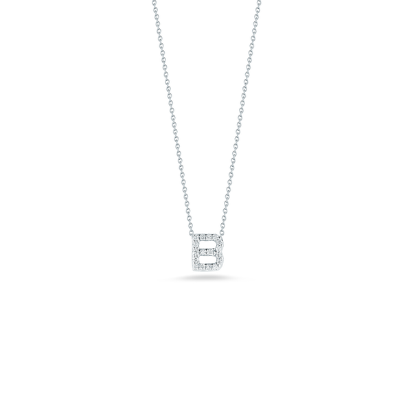 Closeup photo of Tiny Treasures Diamond Love Letter B Necklace in 18kt White Gold