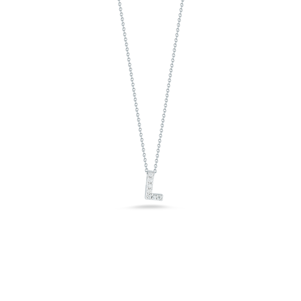 Closeup photo of Tiny Treasures Diamond Love Letter L Necklace in 18kt White Gold