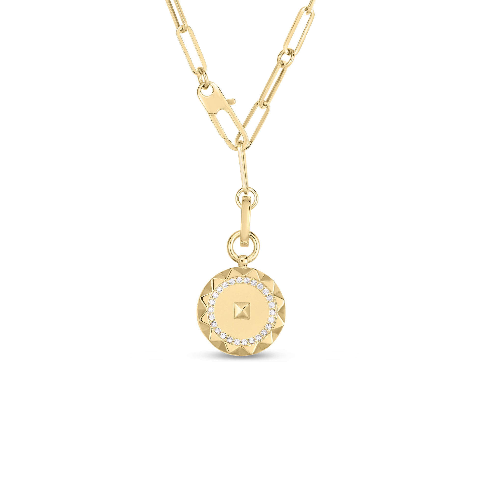 Obelisco Small Diamond Medallion Necklace in 18kt Yellow Gold