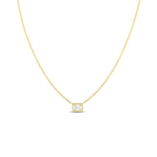 Closeup photo of Diamonds by the Inch Emerald Cut Solitaire Necklace in 18kt Yellow Gold