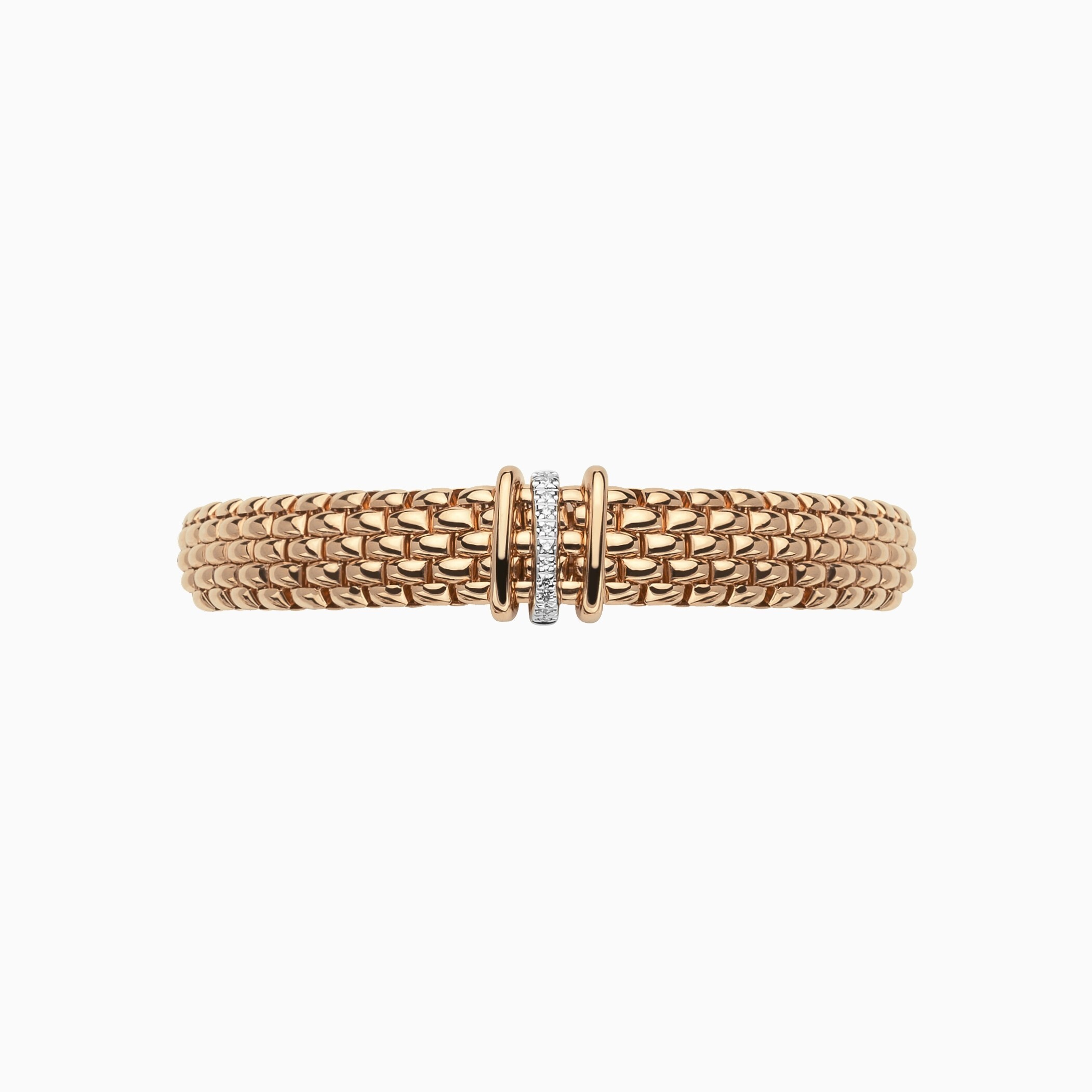 Panorama Bracelet in 18kt Rose Gold with 2 Rose Gold and 1 White Gold Pave White Diamond Elements - 9mm - Size S