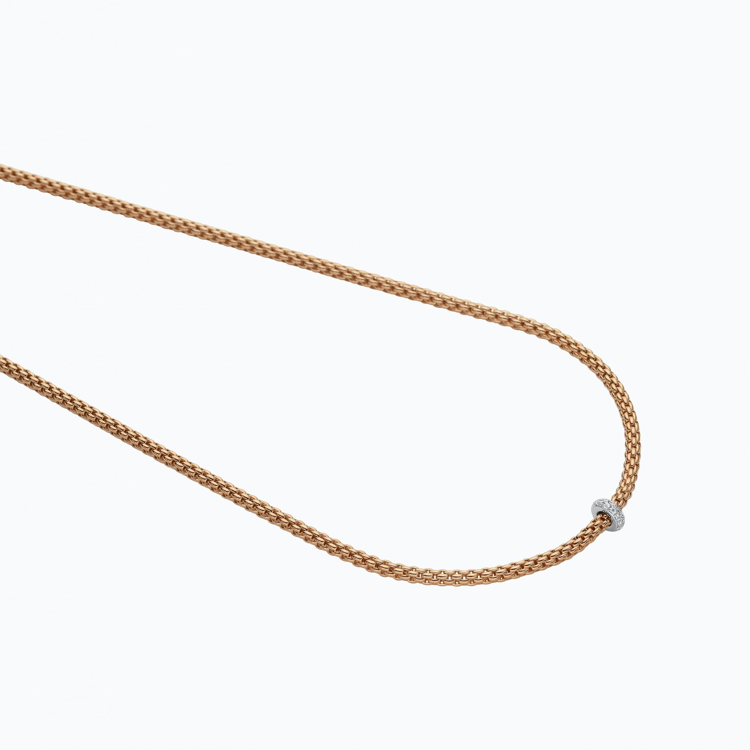 Prima Necklace in 18kt Rose Gold with White Gold element covered in 0.18ctw white diamond pave - The necklace measures 3mm in diameter and 45cm (17.7 inches) long. 745C BBR-RW-45CM Prima Necklace in 18kt Rose Gold with White Gold and White Diamond Element - 3mm - 45cm