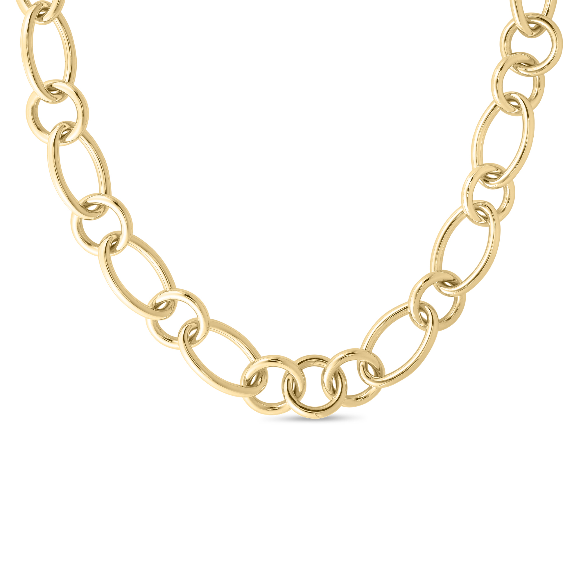 Designer Gold Alternating Round and Oval Link Chain Necklace in 18kt Yellow Gold