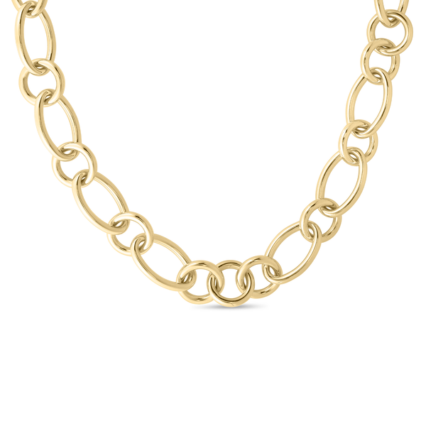 Closeup photo of Designer Gold Alternating Round and Oval Link Chain Necklace in 18kt Yellow Gold