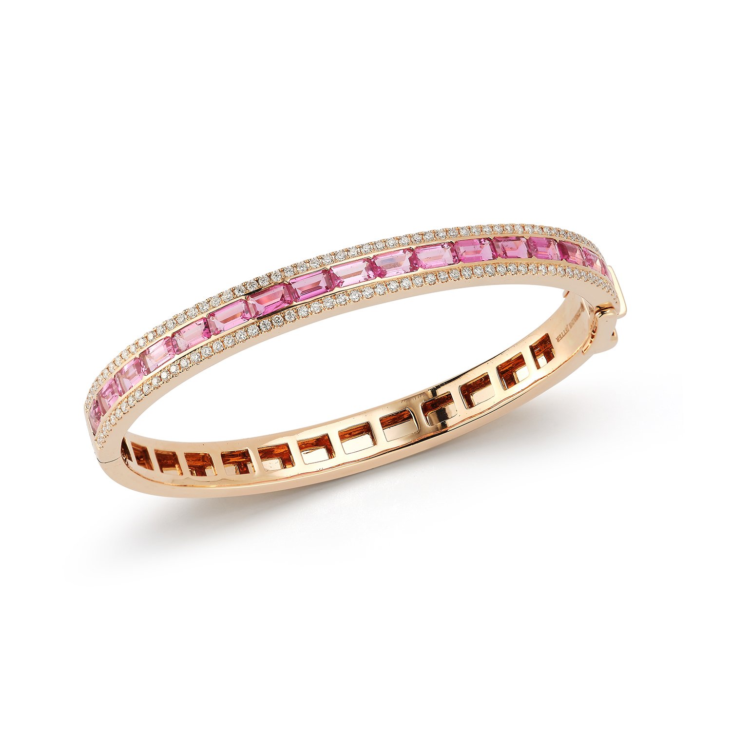 Origami Bangle Bracelet with Rubellite and White Diamonds in 18kt Rose Gold