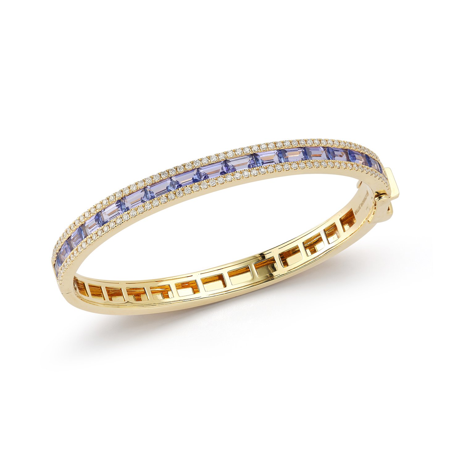 Origami Bangle Bracelet with Tanzanite and White Diamonds in 18kt Yellow Gold