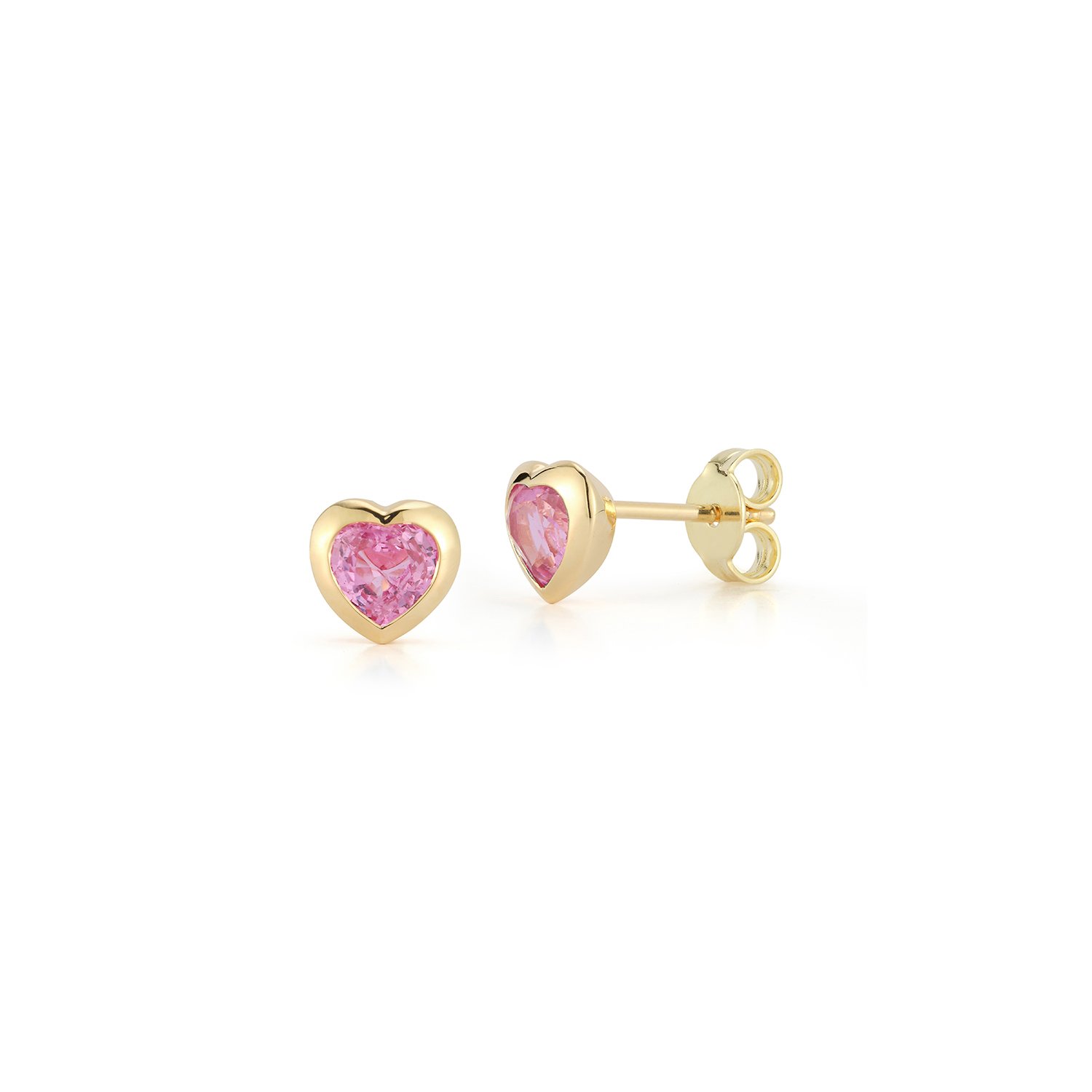 The Hearts Club Small Stud Earrings with Pink Sapphires in 18kt Yellow Gold