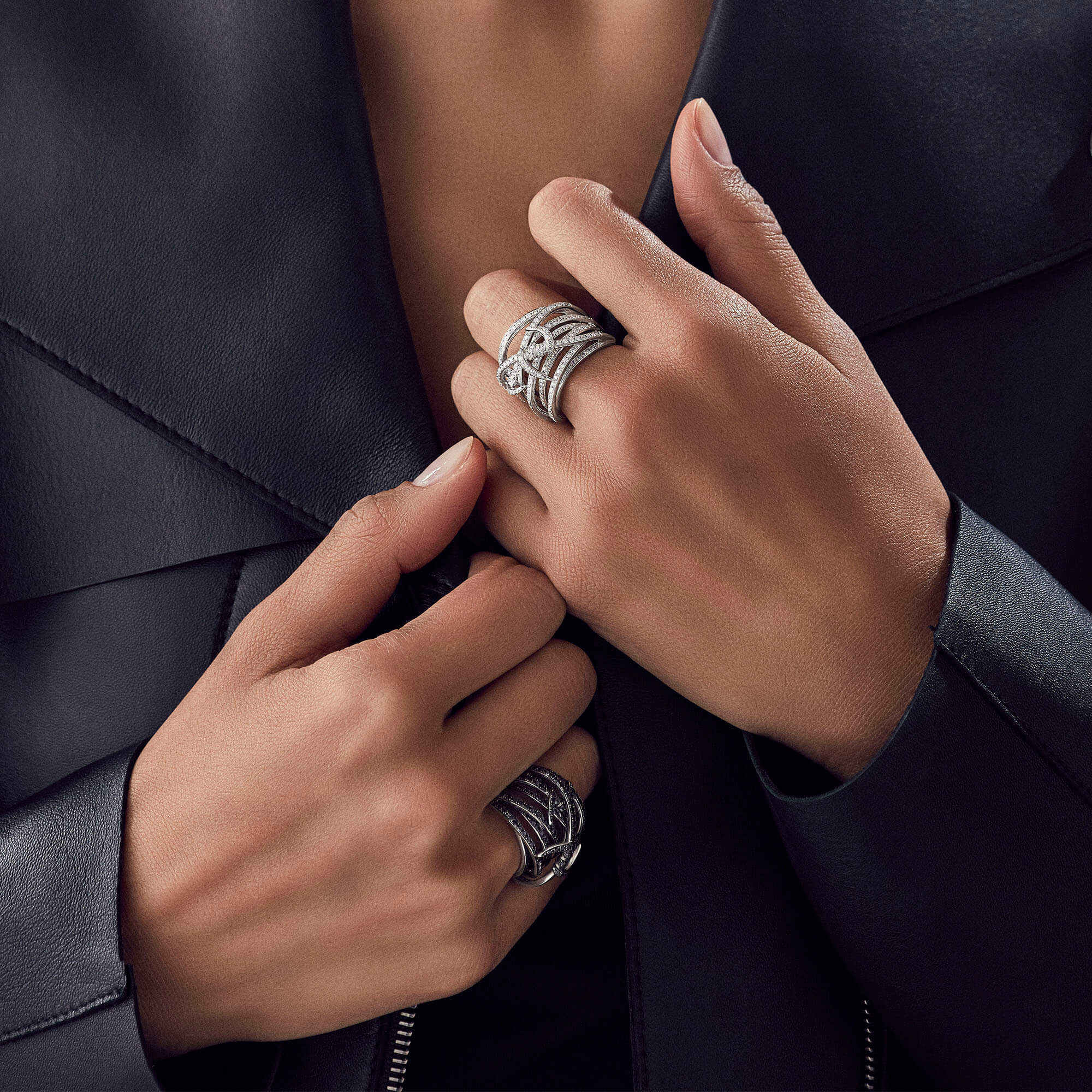 Thorn Forget Me Knot Bandeau Ring with White Diamonds in 18kt White Gold - Size 8 by Stephen Webster. Band style ring in 18kt white gold with white diamond pave at 1.82ctw. Thorn Forget Me Knot Bandeau Ring with White Diamonds in 18kt White Gold - Size 8