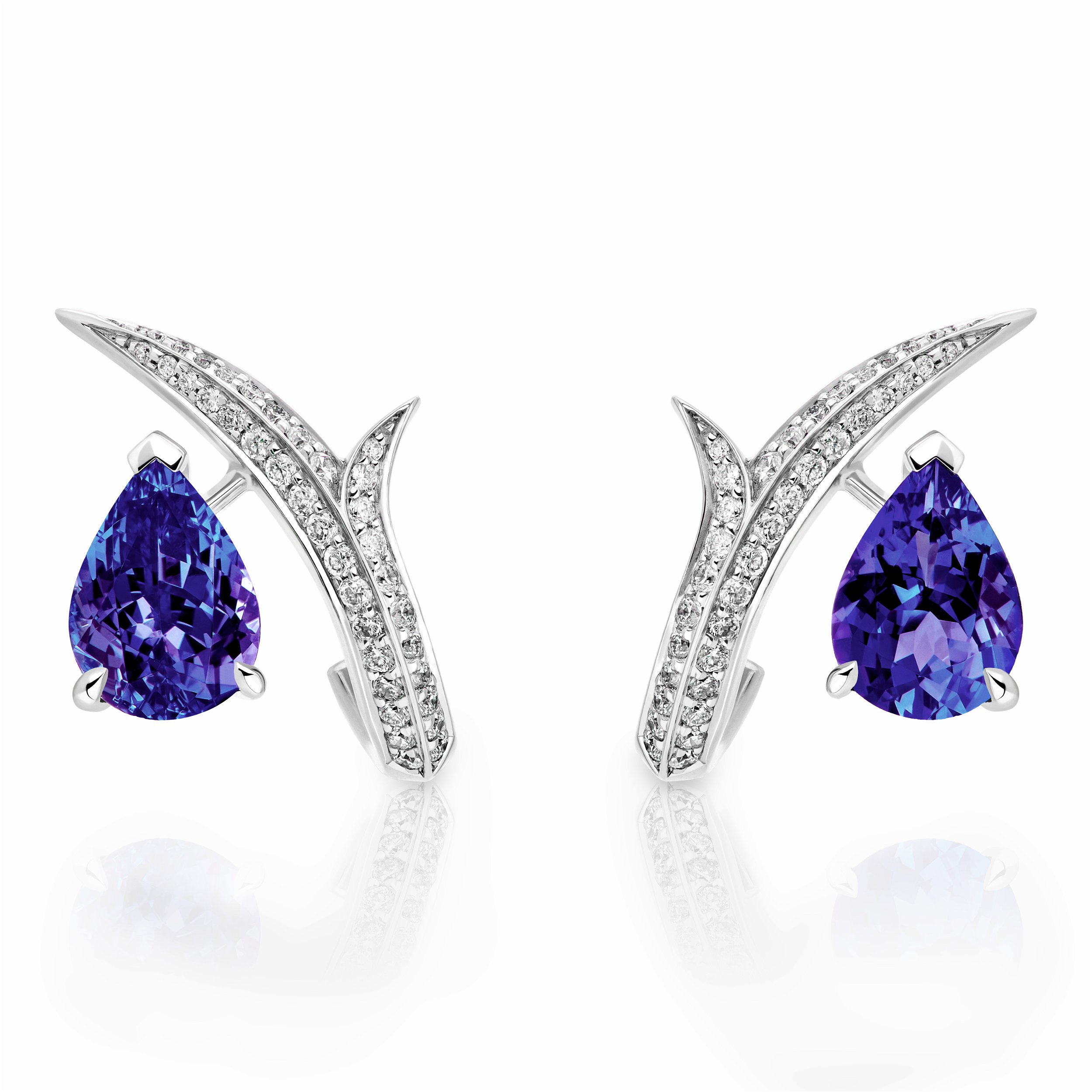 Thorn Embrace Pear Stud Earrings with Tanzanite and White Diamonds in 18kt White Gold