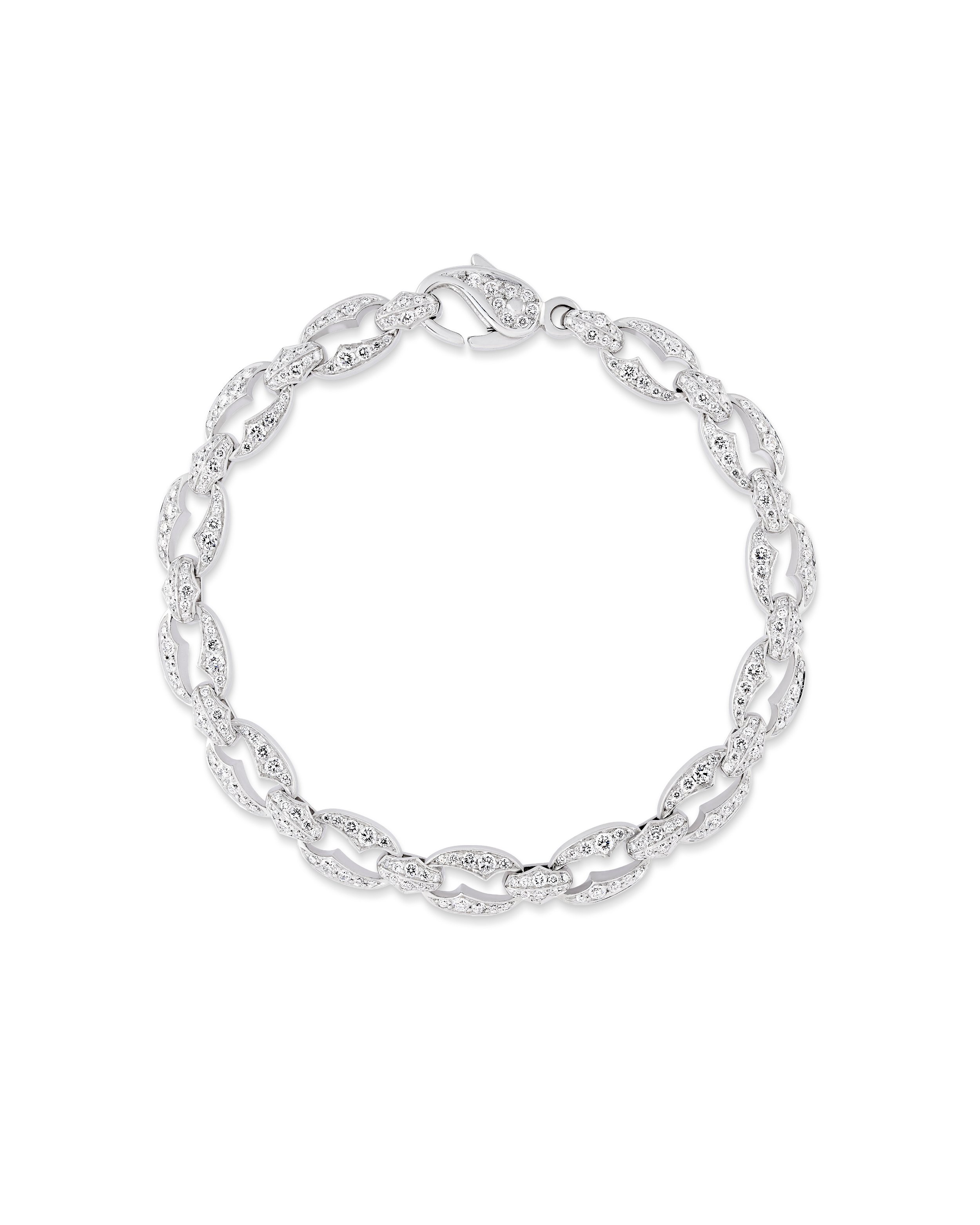 Thorn Embrace Chain Link Bracelet with White Diamonds in 18kt White Gold