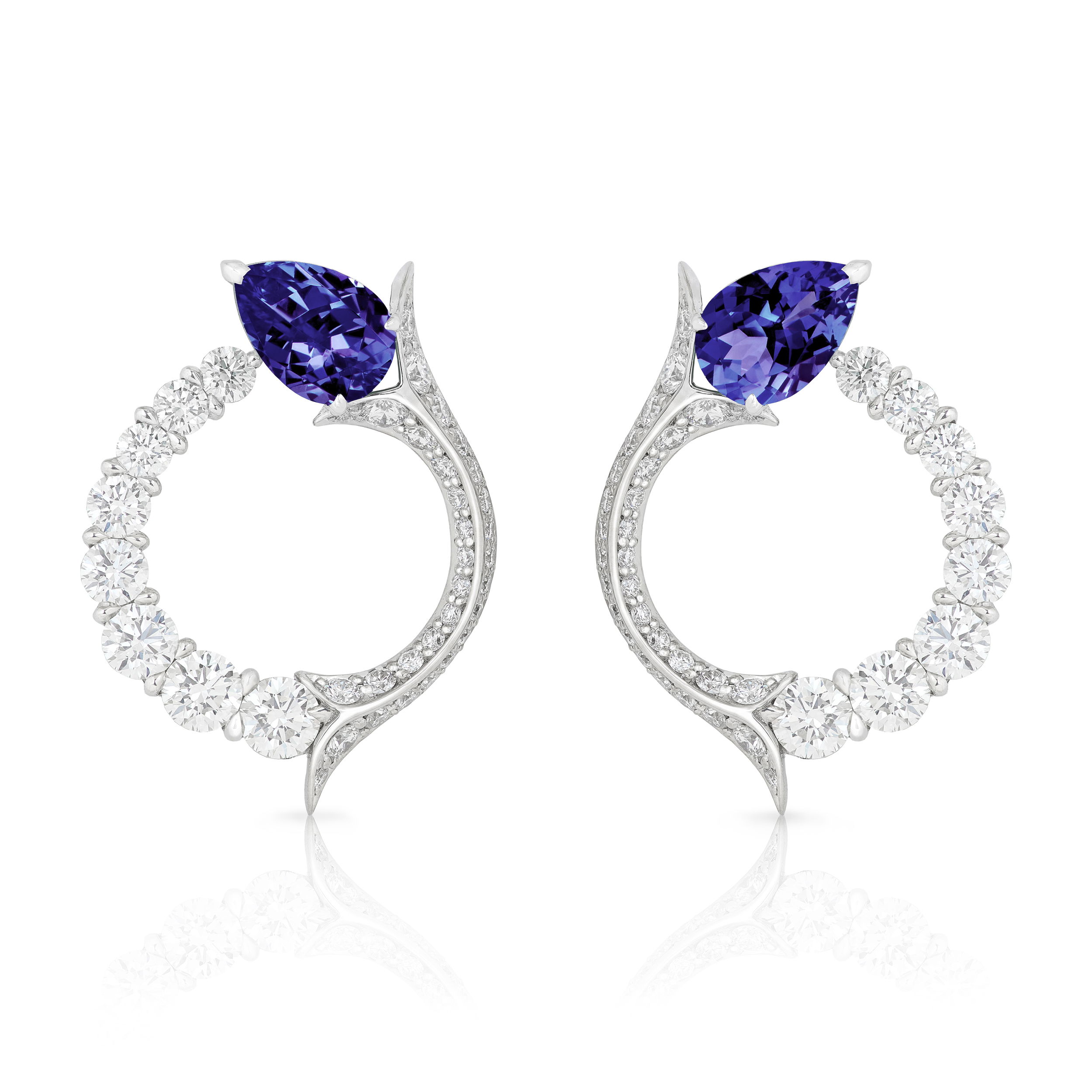 Thorn Embrace Inner Circle Earrings with Tanzanite and White Diamonds in 18kt White Gold