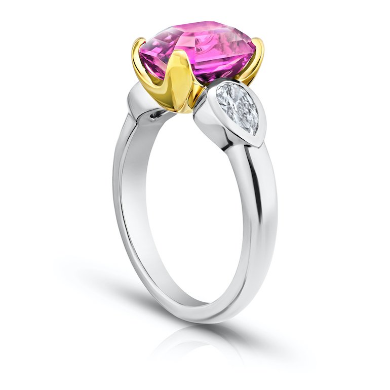 4.04 Carat Emerald Cut Pink Sapphire Ring
