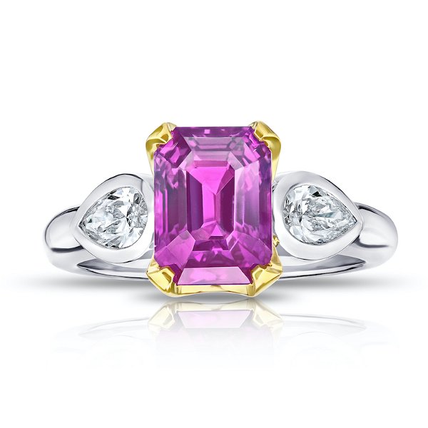 Closeup photo of 4.04 Carat Emerald Cut Pink Sapphire Ring