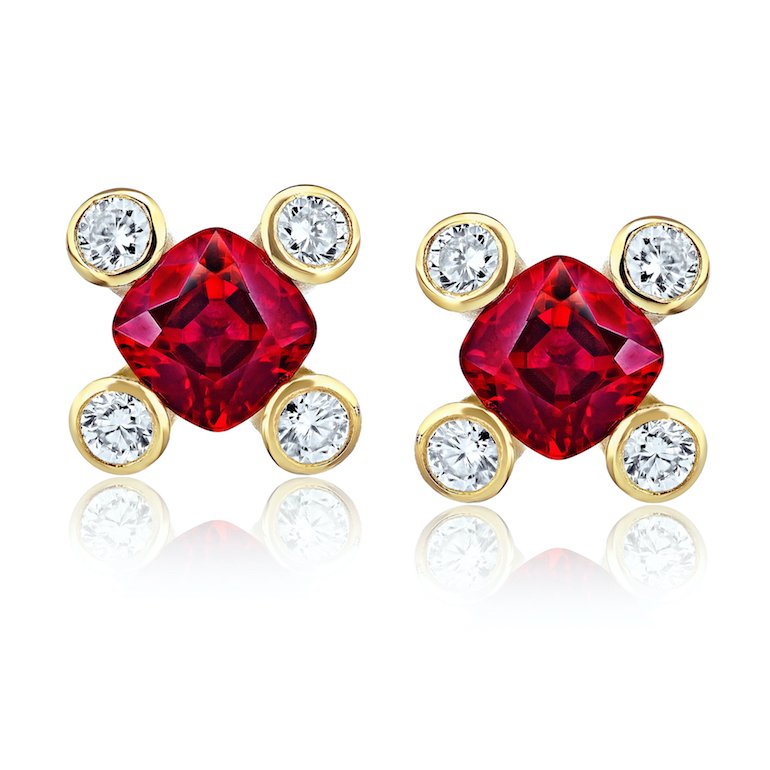 Two Matched Cushion Cut Red Rubies Earrings