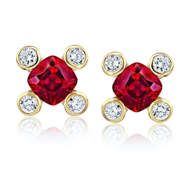 Closeup photo of Two Matched Cushion Cut Red Rubies Earrings